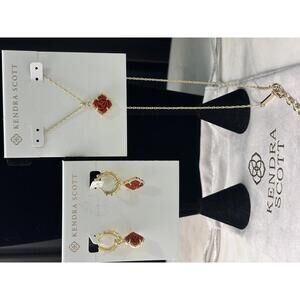 Kendra Scott Gold Tone Red Rose Necklace & Hoop Earrings Set